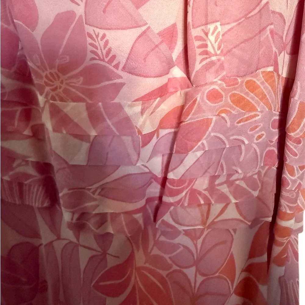 Maggy London 100% silk Floral Midi Dress Pink 14 wedding classic - Picture 2 of 4